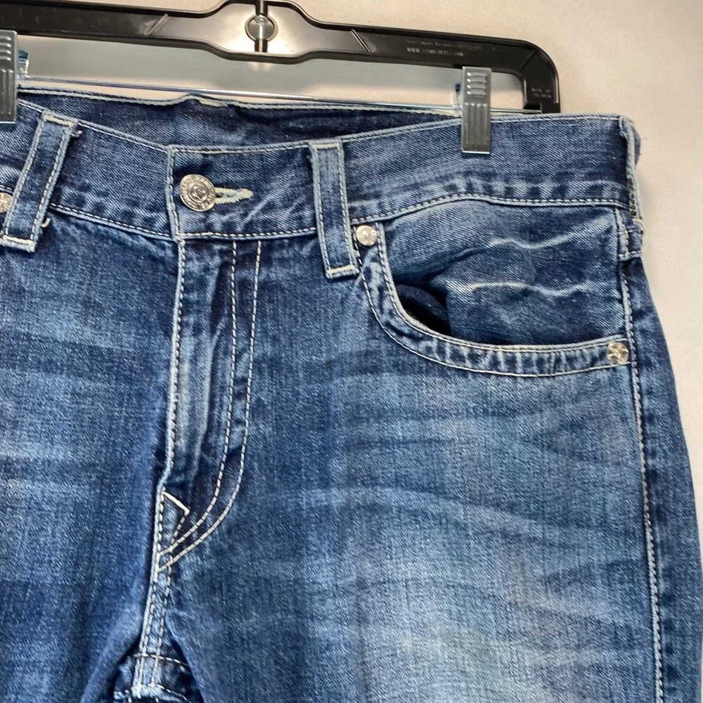 True Religion Straight W Flap Basic Mens 36 Blue Denim Jeans Contrast Stitching